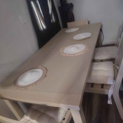 Beige Wooden Dining Table 