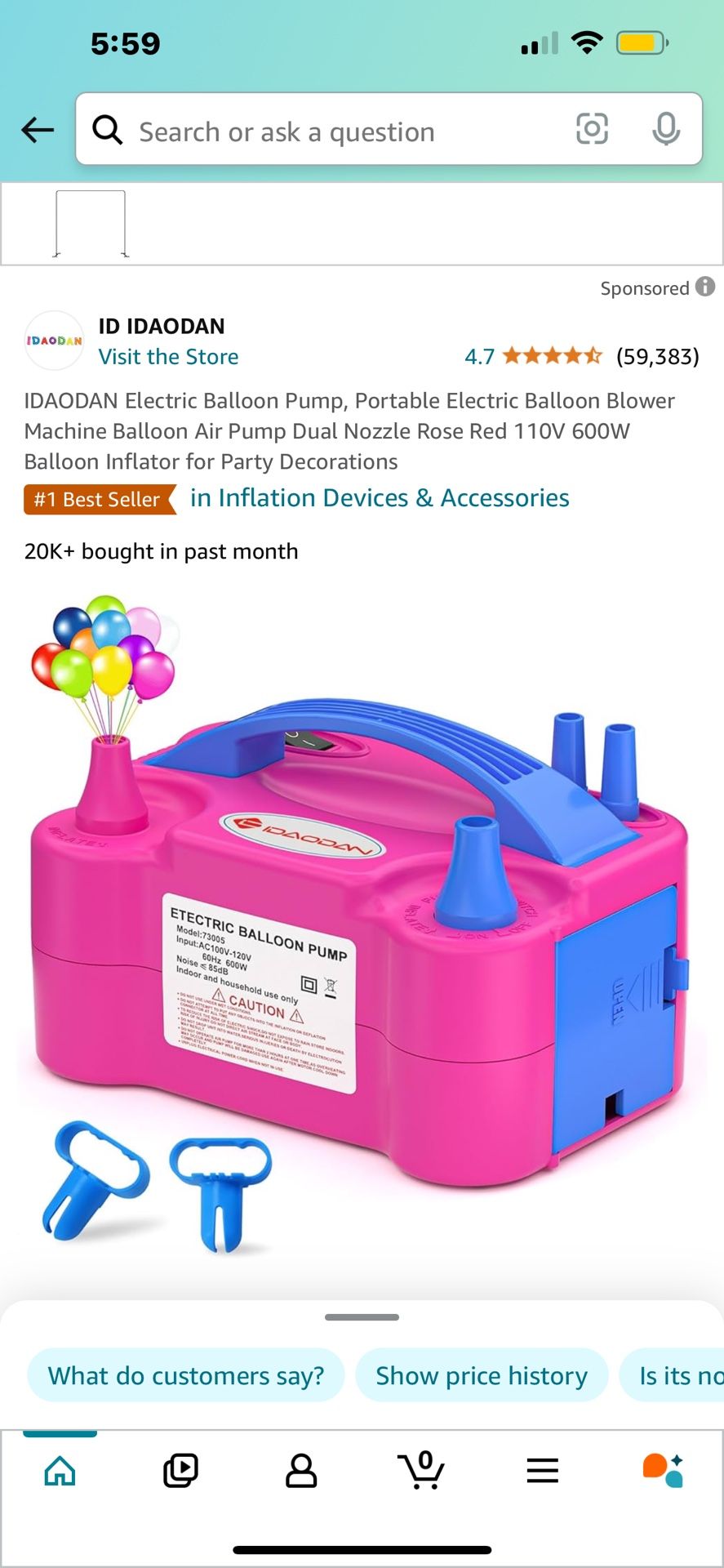 IDAODAN Electric Balloon Pump, Portable Electric Balloon Blower Machine Balloon Air Pump Dual Nozzle Rose Red 110V 600W Balloon Inflator for Party Dec