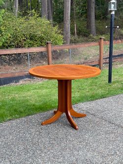 Mid-Century Modern Round Teak Dining Table With Sculptural Pedestal Base