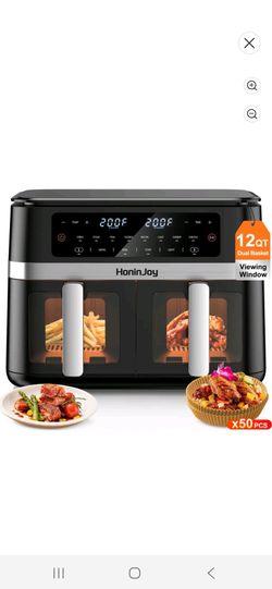 HoninJoy 12 QT Large Dual Basket Air Fryer, With Visible Cooking Window( 50PCS Air Fryer Liners Included)