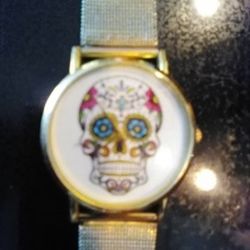 Dia De Los Muertos Mexican Art Watch Gold-plated