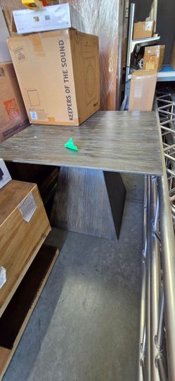 Gray Wood-Grain Pedestal Dining Table