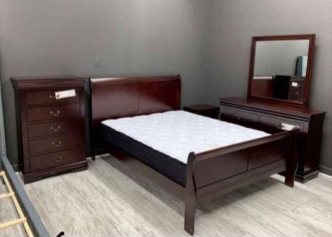 . Cherry Sleigh Bedroom Set/Dresser,mirror,nightstand,bed//Queen,full,twin,king Size Available/ Delivery Available 