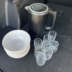 Camping Kettle, Glass, And Dishes For Sale