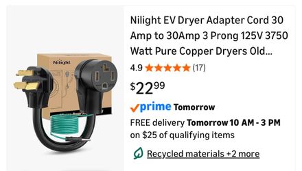 17) Nilight EV Dryer Adapter Cord 30 Amp to 30Amp 3 Prong 125V 3750 Watt Pure Copper