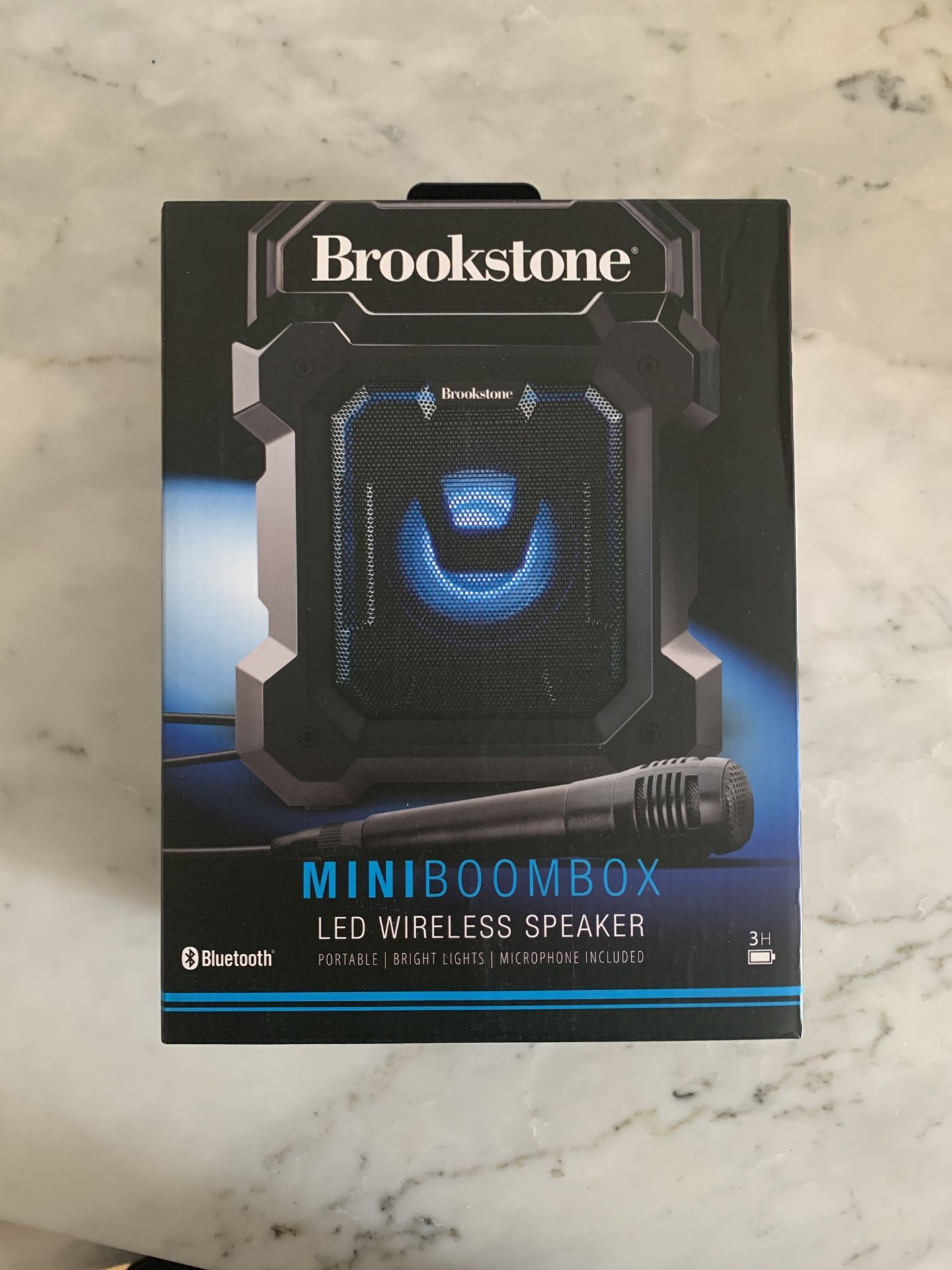 Brookstone Mini Boombox Portable LED Wireless Speaker w/Microphone