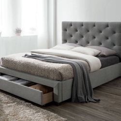 NEW Twin Size Tufted bed with storage grey color 
