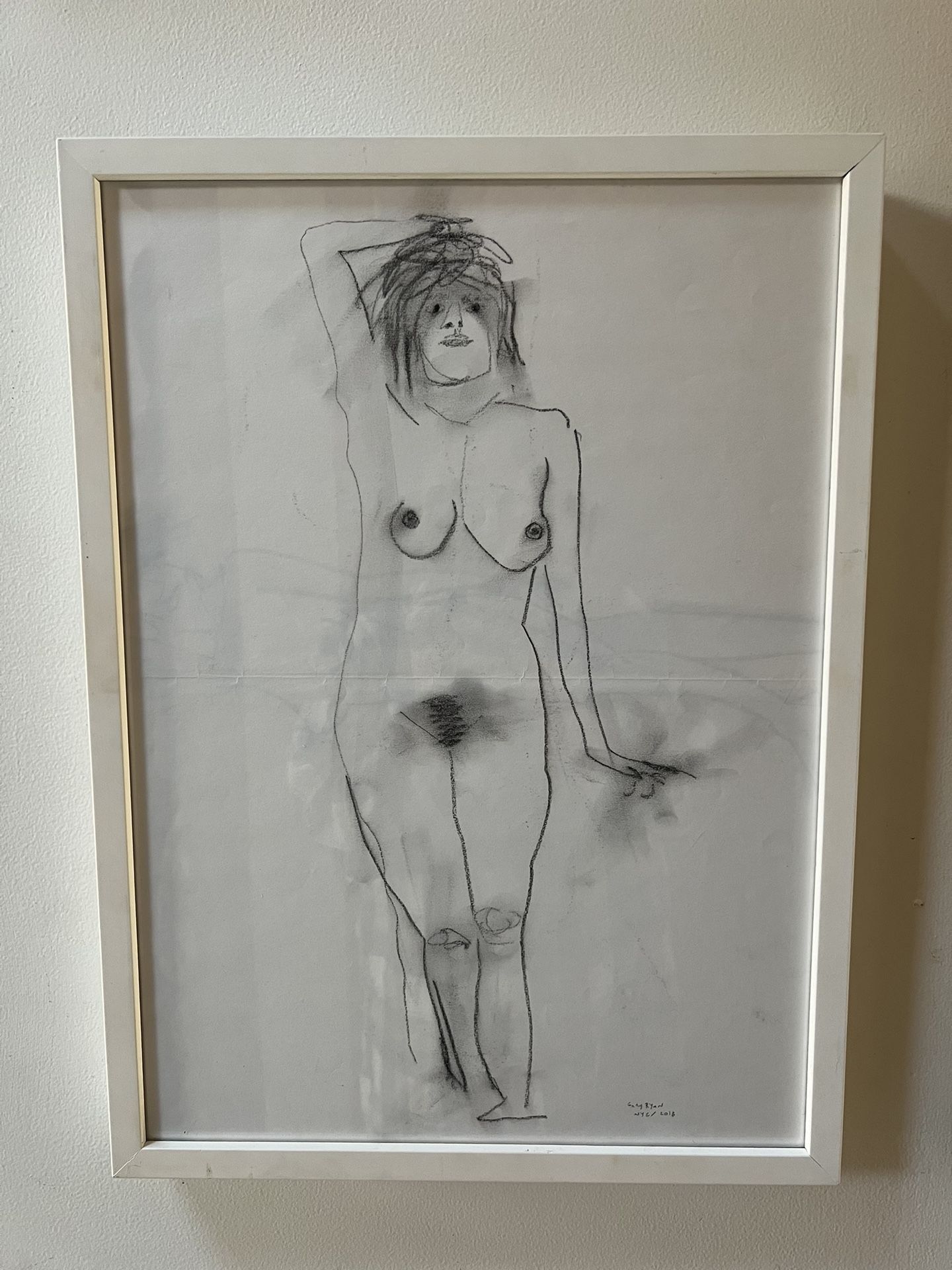 Original Nude Unrobed Female Sketch Framed & Signed By Gary Ryan