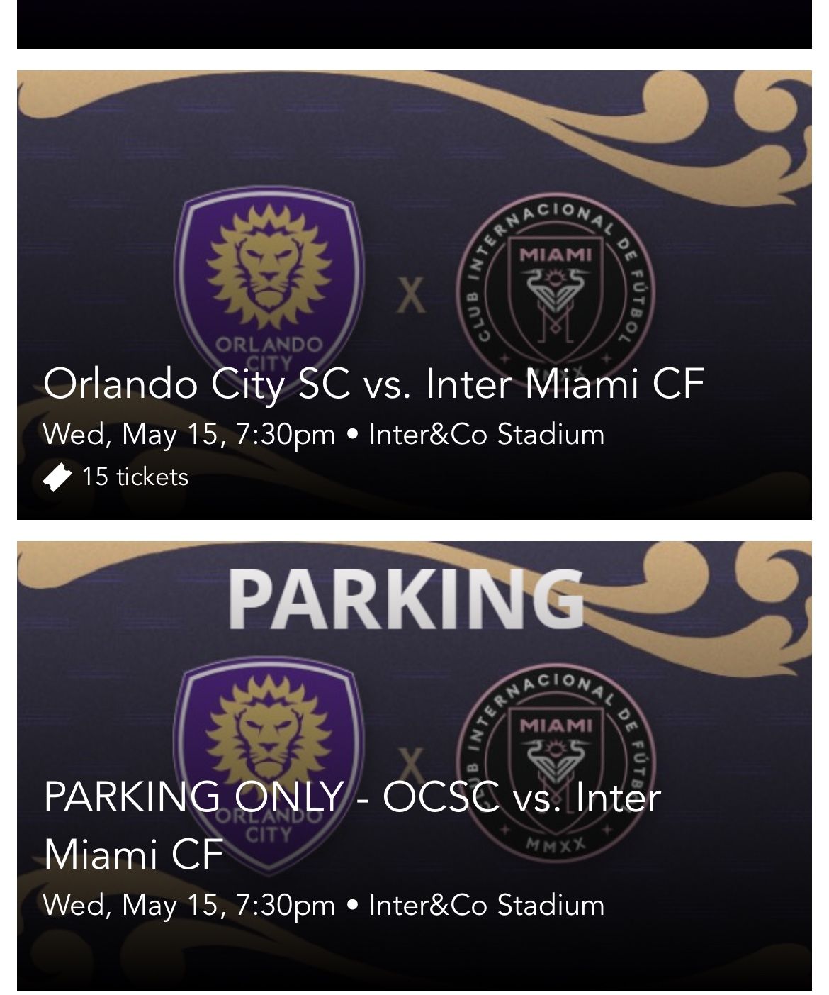 Selling 5 GA Tickets + Parking Orlando City Vs Inter Miami