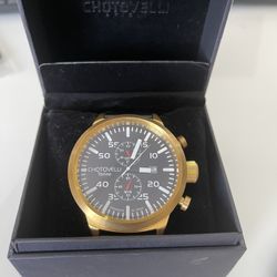 CHOTOVELLI Men’s Big Pilot Chronograph Watch Sapphire Italian Leather Band Black