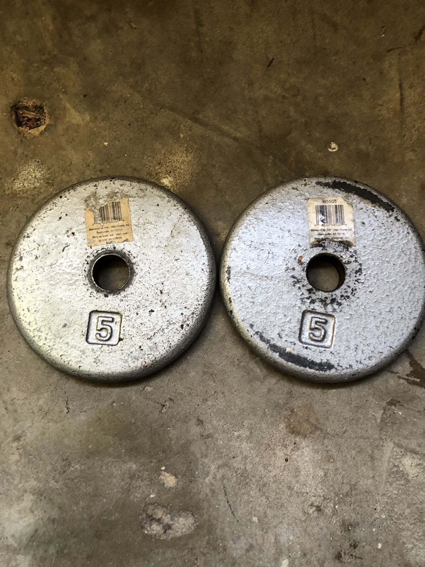 Two 5 LB. Cast Iron Weight Plates Standard Barbell Dumbbell 10 Lb. Total