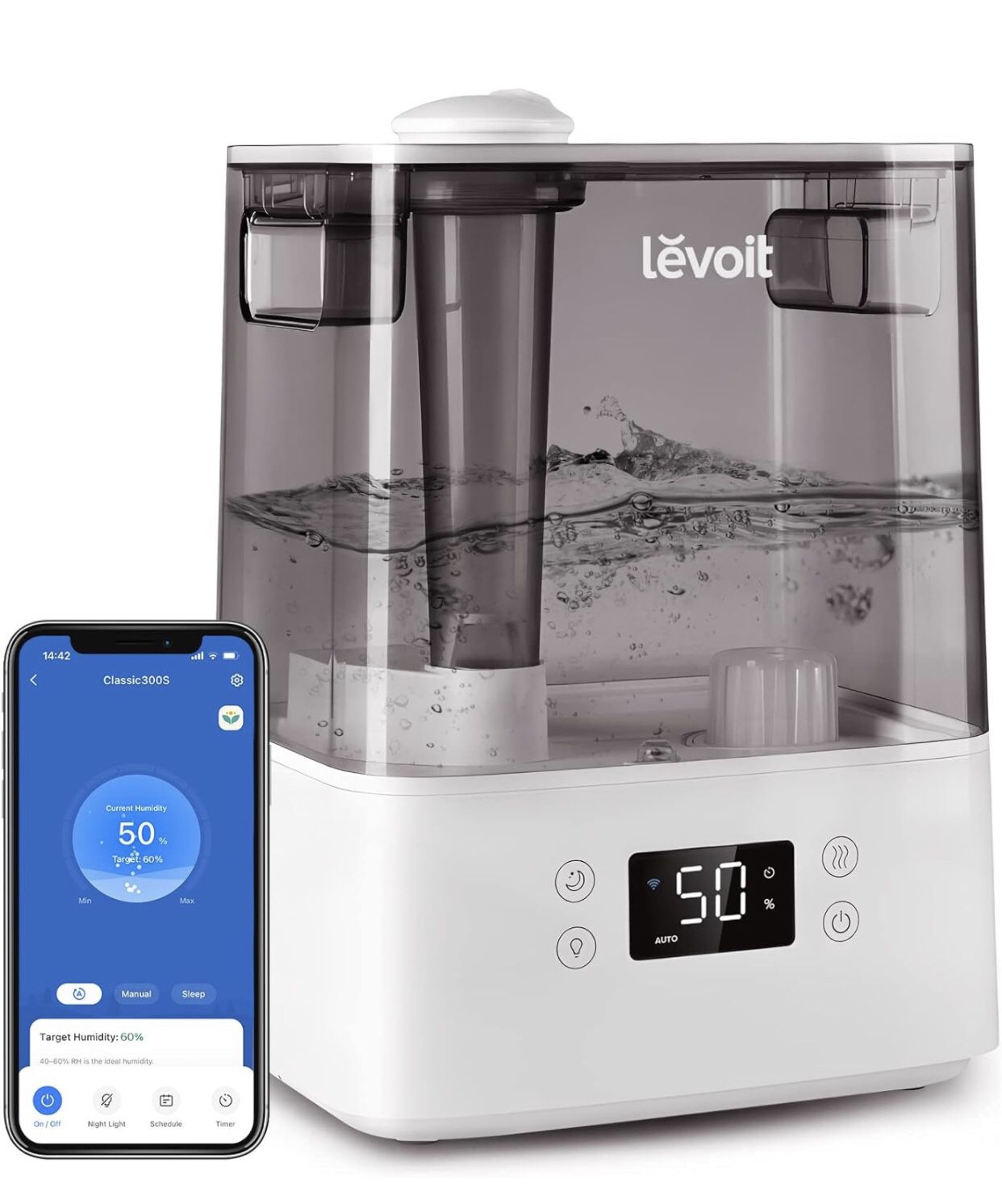 LEVOIT Humidifiers for Bedroom Large Room Home, (6L) Cool Mist Top Fill Essential Oil Diffuser for Baby & Plants, Smart App & Voice Control, Rapid Hum