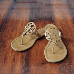 Tory Burch Miller Women's Patent Leather Sandals Walnut, Size 7.5