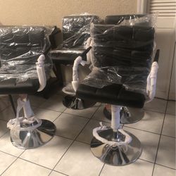 NEW Elegant Black Stools With Arms. Adjustable Height And Swivel. 180.00 For 2