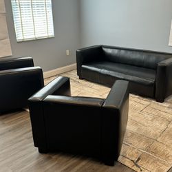 Set Of 3 Faux Leather Couches