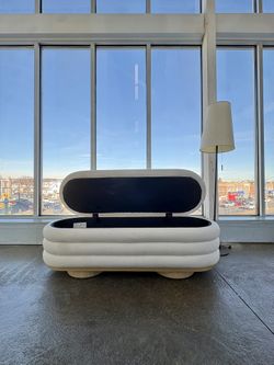 Castlery Art Deco Midcentury Modern Minimalist Beige Storage Bench Chair Couch(🚚 Free Delivery)