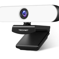 TECKNET 1080P Webcam with Microphone for Desktop, Streaming Webcam with 3-Level Brightness Adjustable Ring Light, USB PC Computer Camera for Video Con