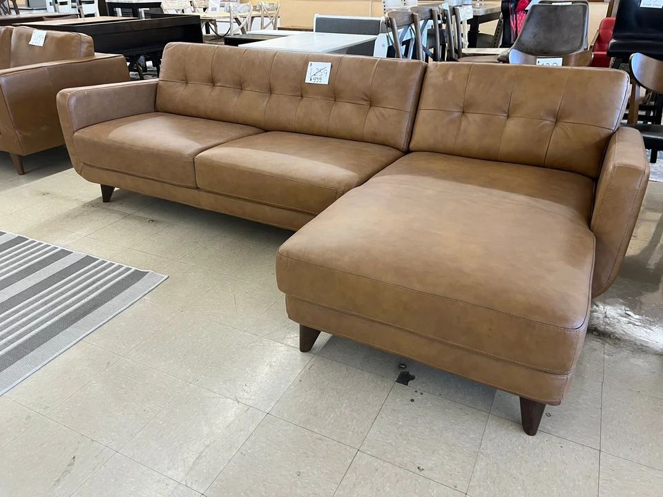 Right Chaise Genuine Leather Sectional Sofa 