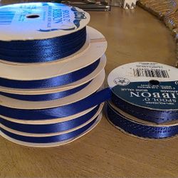 8 NEW Spools Of Blue Satin Ribbon