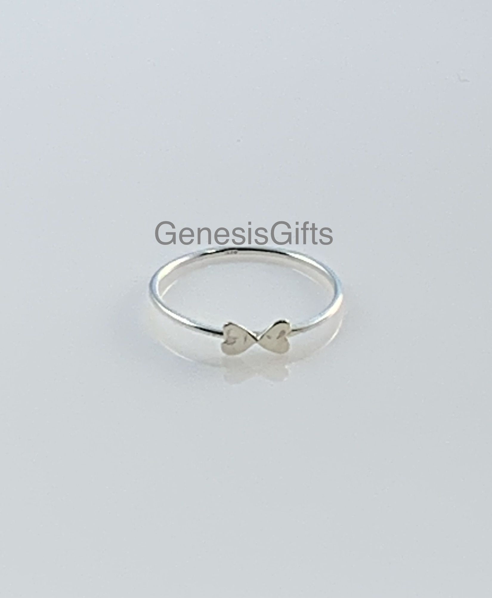 Sterling Silver Double Heart 1mm Ring Size 7