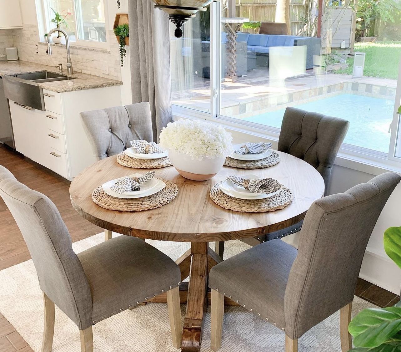 Custom Built Dining Table Solid wood Farmhouse Set Modern Rustic Bench Country Oval Round Counter Breakfast Height Farm House