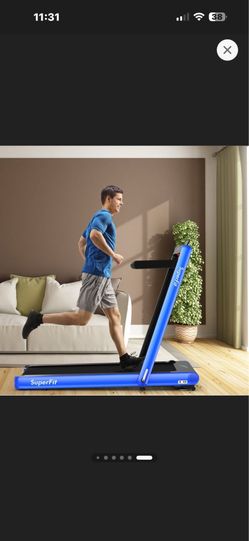 Costway 2-in-1 Foldable Treadmill, 4.75 HP, with App and Remote Control — Navy Blue