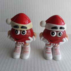 M&M's Red Candy Christmas Vintage Plastic Figure Toy - Lot of 2
