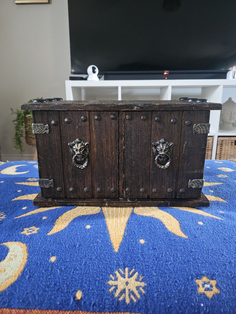 Rare Japanese Distressed Wood Vintage Apothecary Jewelry Box