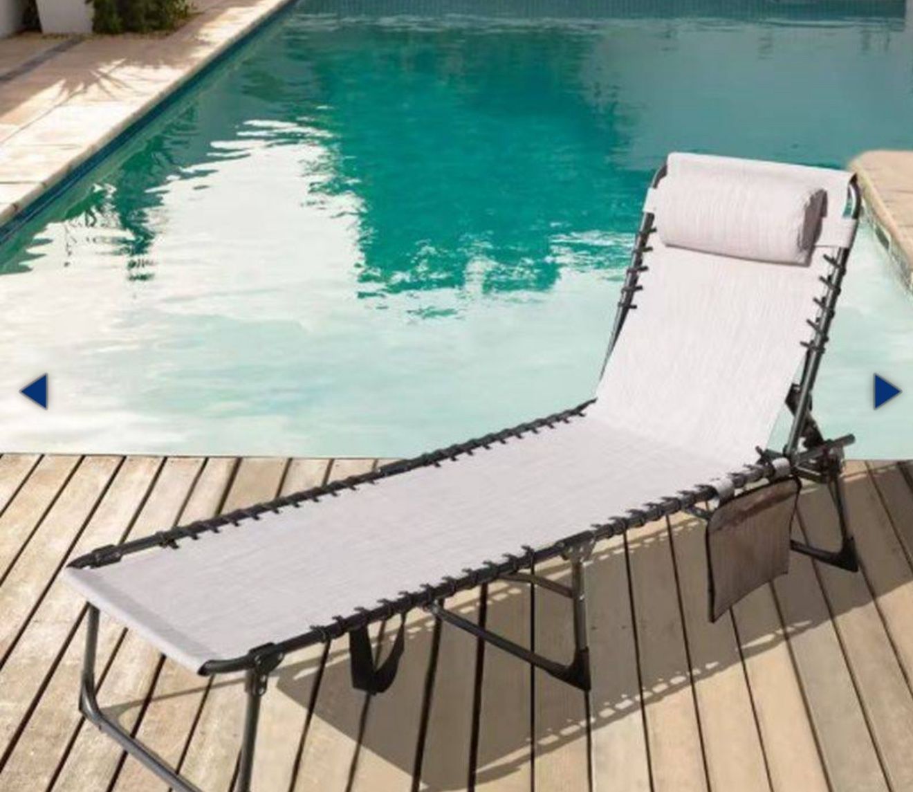 VEIKOUS Outdoor Folding Chaise Lounge Chair Fully Flat for Beach with Pillow and Side Pocket $39