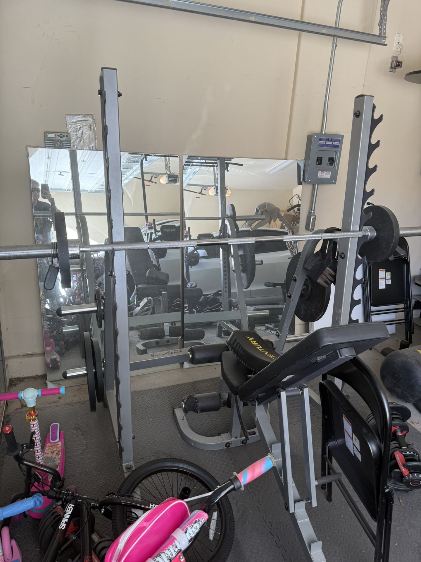 Olympic Barbell And Weights With Bench And Rack