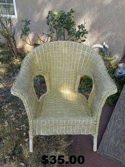 WICKER TABLE AN CHAIR/