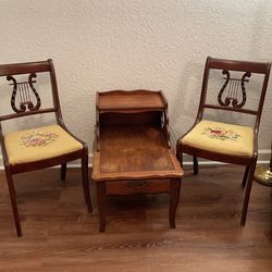 Antique Table And Hand Stitch Chairs With Gato Backing