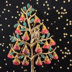 Vintage 12 Days Of Christmas Bird & Pears On Tree Pin Brooch