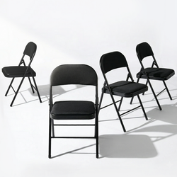 Fair Folding Chair Set of 4 Cushioned Seat Compact Metal Frame