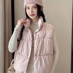 Women'S Sleeveless Stand Collar Waistcoat - Soft Warm Winter Vest, Casual Solid Short Jacket for Layering, Versatile Outerwear for Everyday & Semi-For