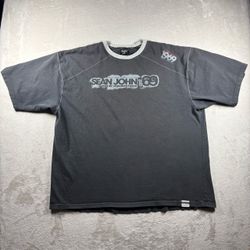 Vintage Y2k Sean John Men’s 2XL Black Faded T Shirt Graphic Spell Out #7A
