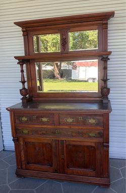Late 19th Century East Lake Mirrored Sideboard w/ Marble Top
