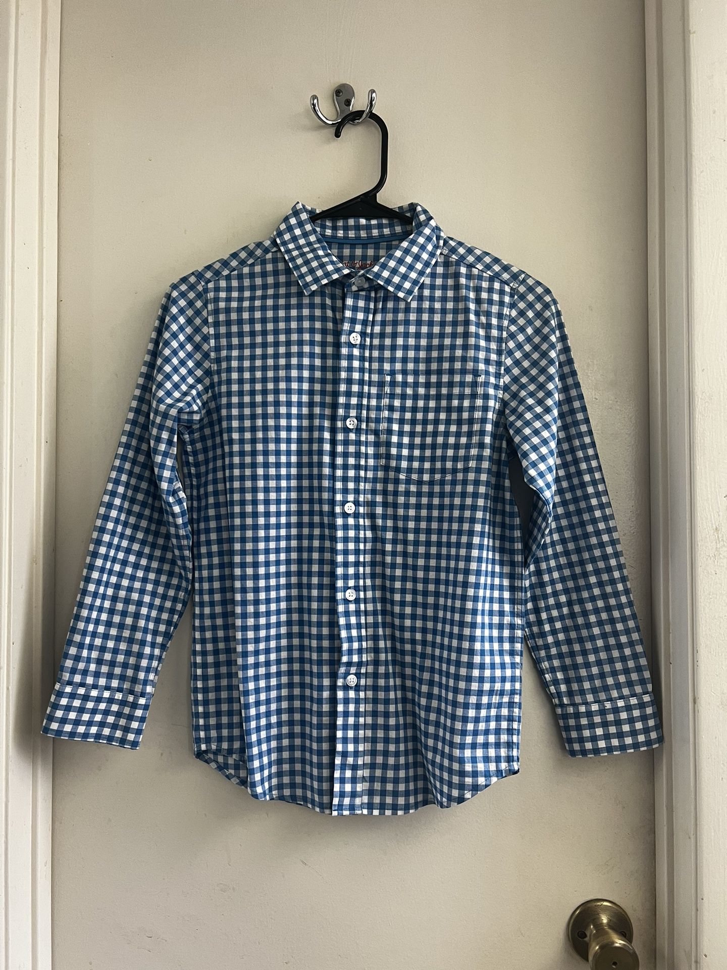 Cat & Jack  Blue and White Checked Gingham Dress Shirt  Size M (8/10) 