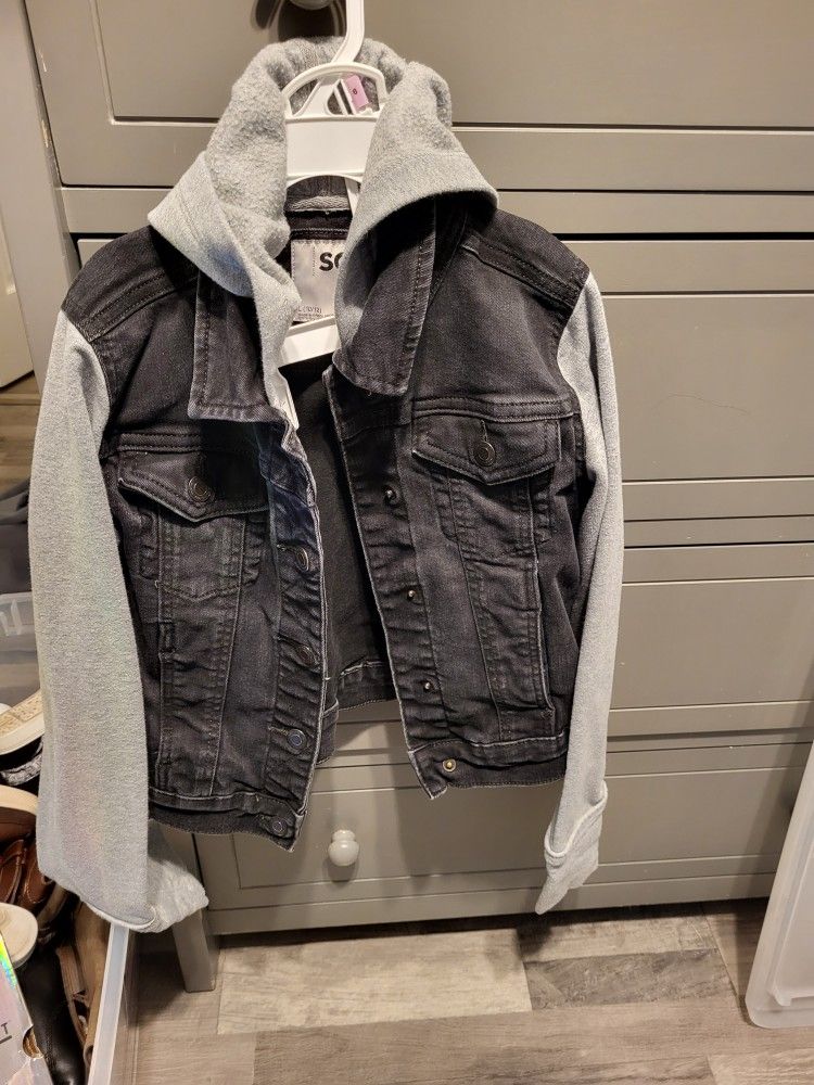 Girls Black And Gray Jean Jacket Size 10/12