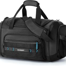 Gym Duffel Bag with Shoe Compartment, Wet Pocket, Water-Resistant, for Travel/Gym - Black