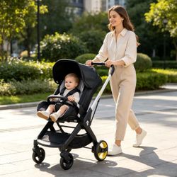 Baby Stroller, Lightweight Foldable Newborn Travel Carrier Stroller, with 3 Modes, Adjustable Handle, 5-Point Safety Harness, Black