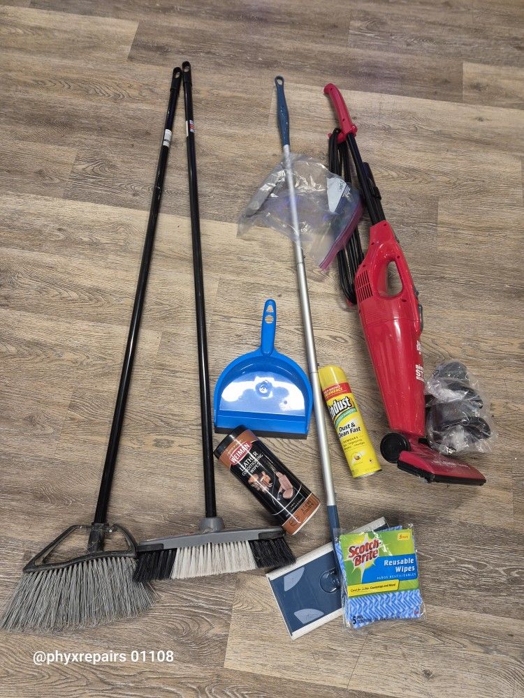 Basic Cleaning Supplies: Brooms, Swiffer, Dirt Devil Vacuum, Dustpan, etc. $20