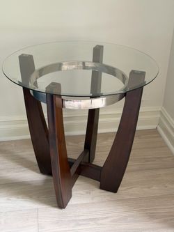 Glass Coffee table set - wood and glass top -OBO
