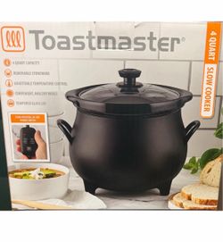 Toastmaster 4 QT Black Cauldron Slow Cooker Removable Crock Glass Lid Halloween