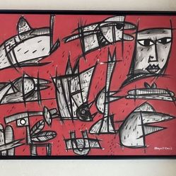 Signed Framed Abstract Oil On Canvas Painting