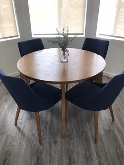 5 piece round circle dinner dining set wood table chairs mid century modern bohemian farmhouse home decor