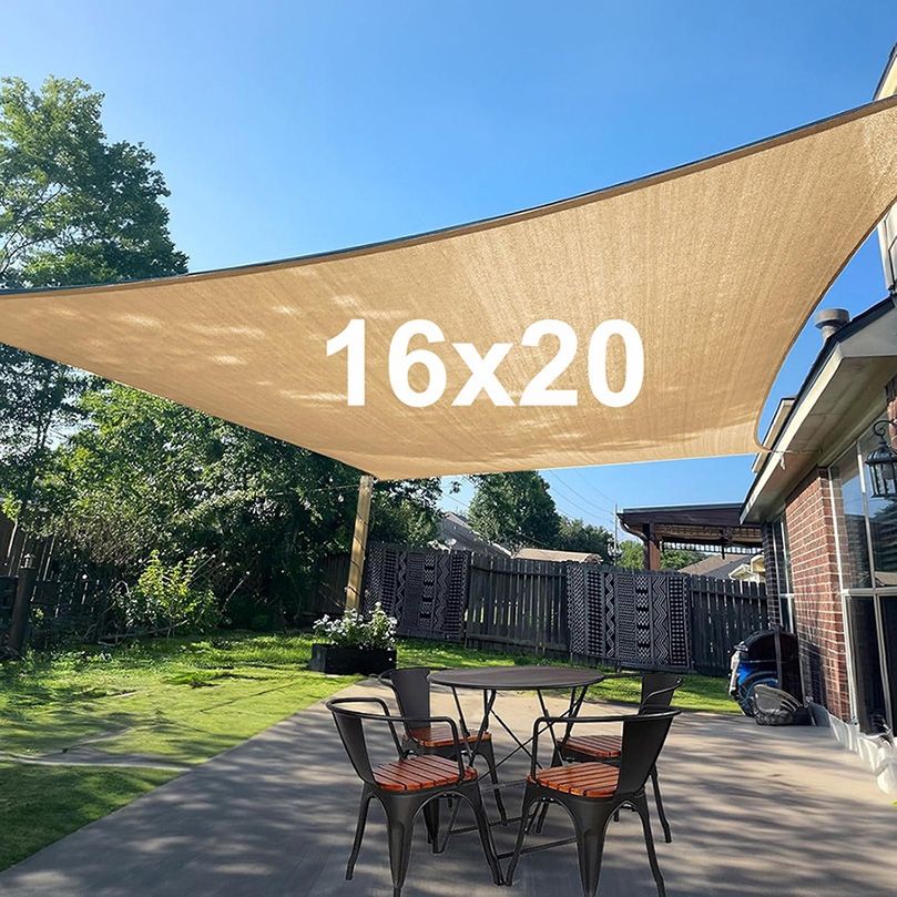 New in box $35 Rectangle 16x20’ XL Sun Shade Sail Outdoor Canopy Top Cover 175gsm w/ Ropes (Peach color) 