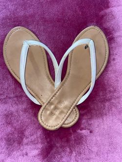 White & Tan Strappy Sandals - Size 8