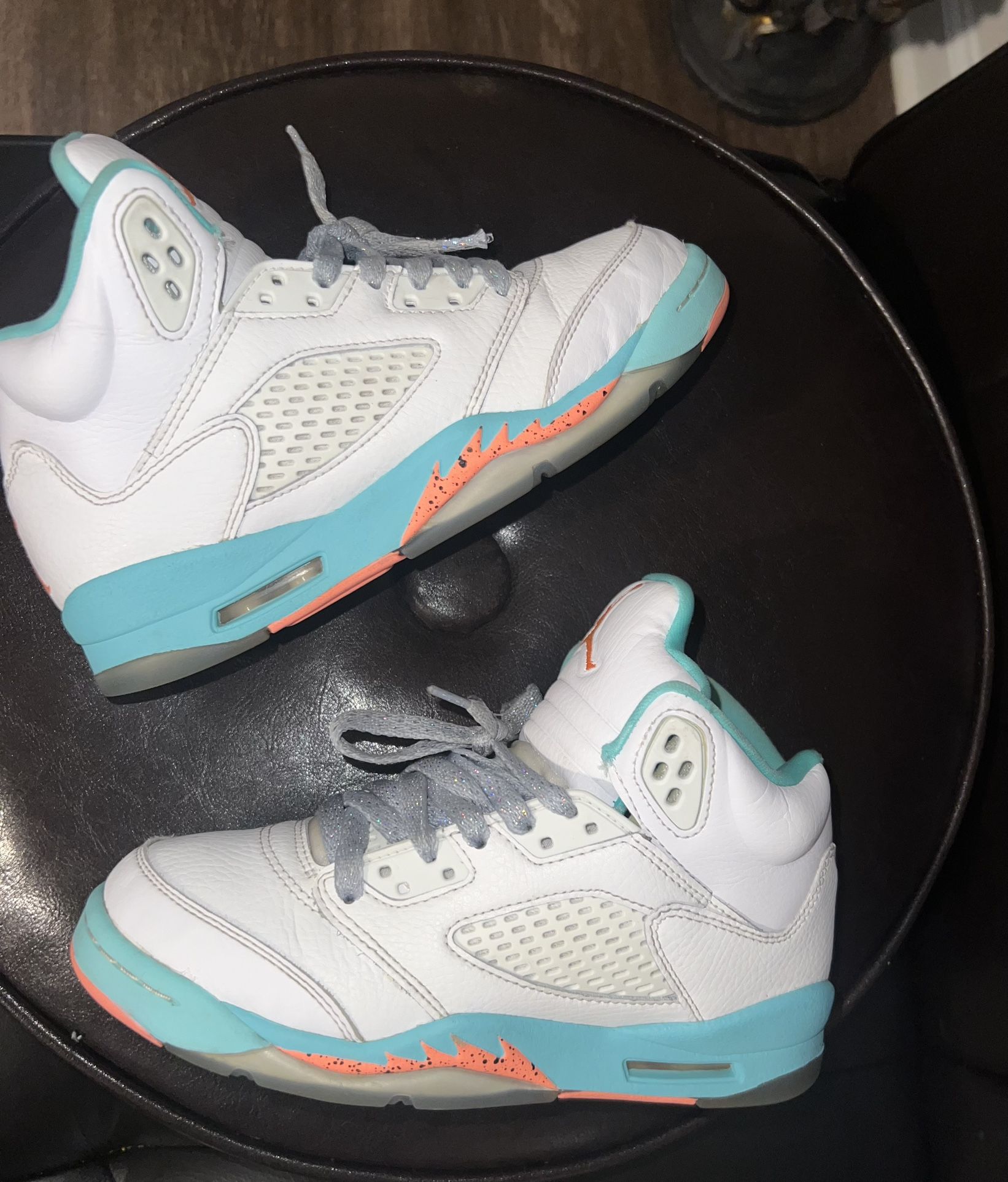 Air Jordan 5 Crimson Pule Light Aqua size 3.5Y Girls shoes