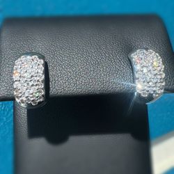 14k White Gold 1.3CTW Natural Pave Diamond Huggie Hoop Earrings